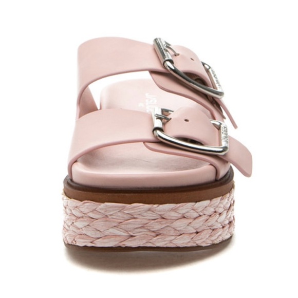 J/Slides Bonnie Light Pink Leather Platform Sandal Size 8 - Picture 2 of 8